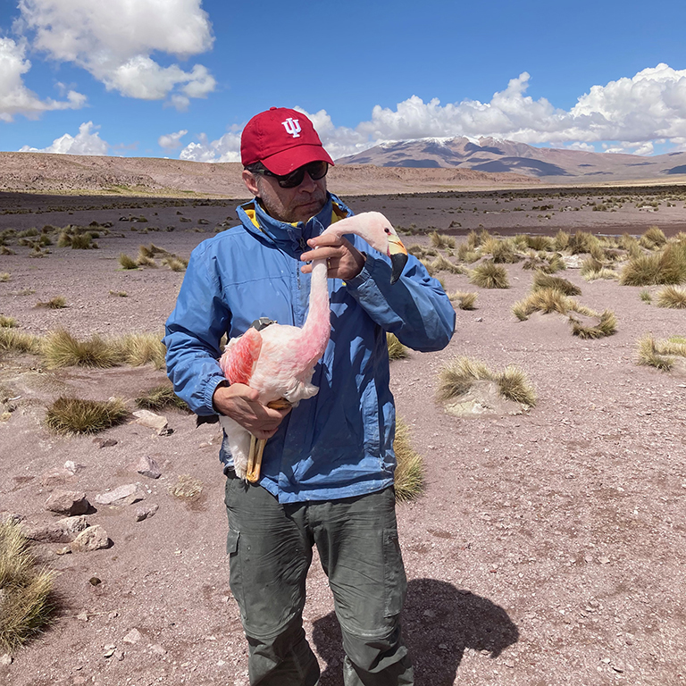 Picture of Alex holding a flamingo